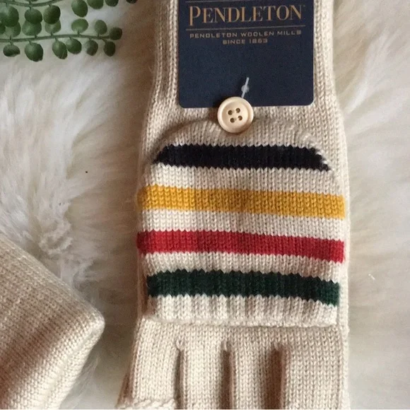 PENDLETON KNIT AND AND MATCHING GLOVE/MITTENS “GLACIER STRIPE” - Picture 2 of 3